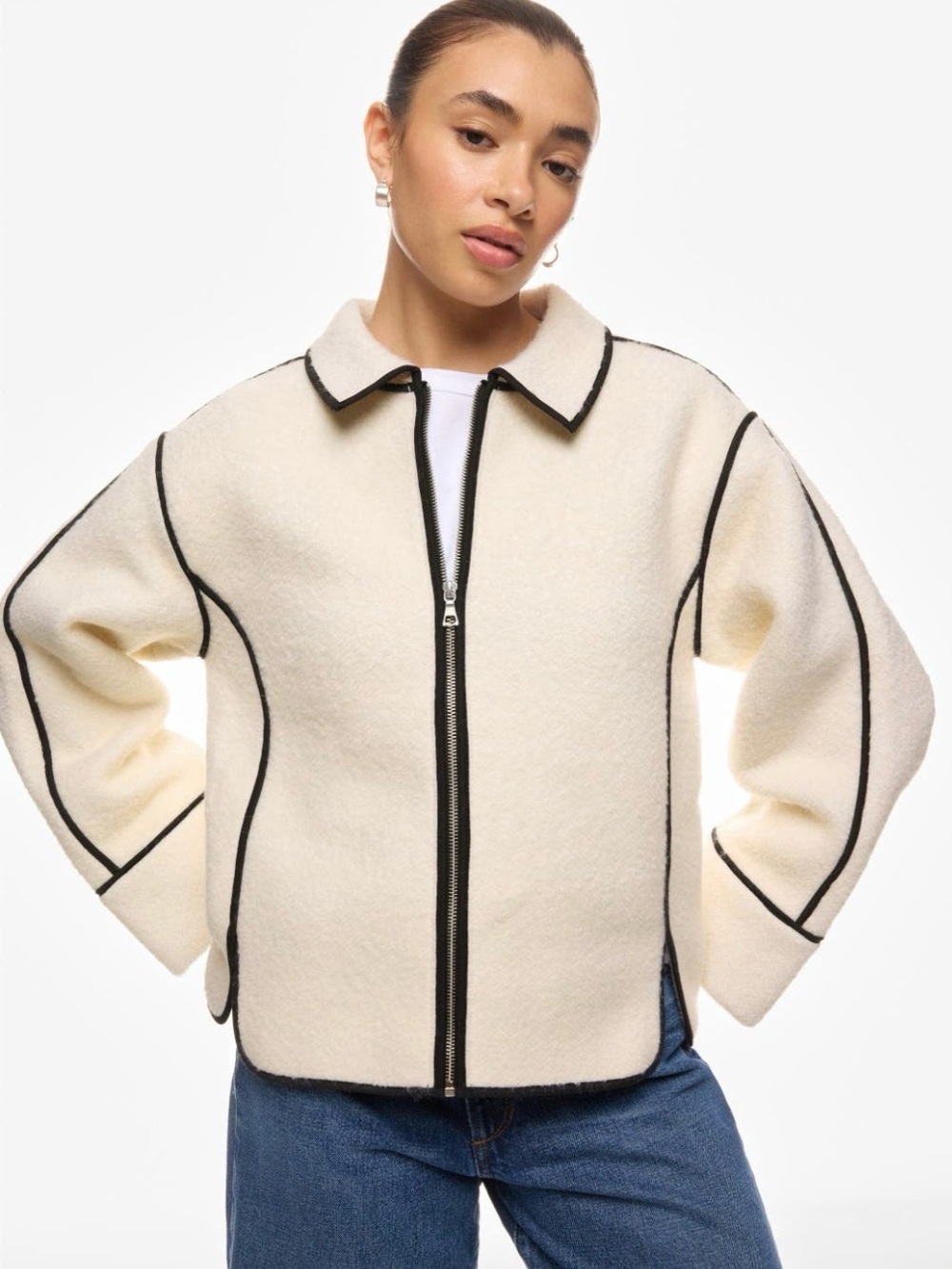 Modern Citizen Cream Teddy Jacket with Black Contrast Trim